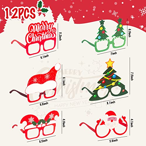 3 otters Christmas Paper Eyeglasses, 12PCS Xmas Paper Glasses Frames Funny Party Eyewear for Kids Adults Christmas Party Favors