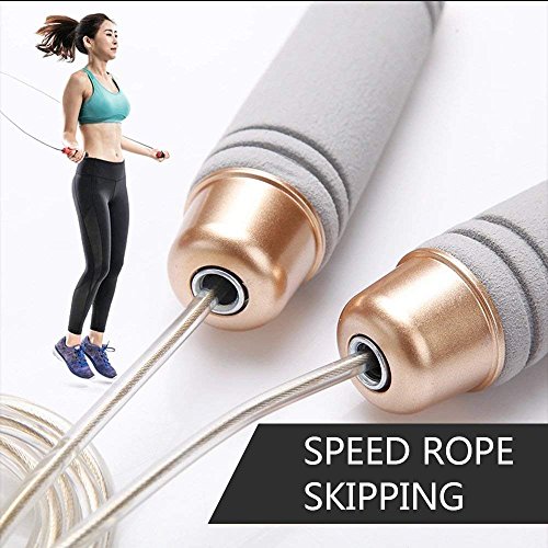 Dream Wings Adjustable Jump Rope with Comfortable Foam Handles,PVC Steel Cable for Speed Skipping Rope Cardio, Workout and Fitness Training Jump Rope for Adult Kids Men Women (Gray)