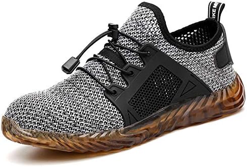 Safety Shoes Mens Work Trainers Ladies Running Construction Boots Women Steel Toe Cap Lightweight Mesh Knit Footwear Black Blue Grey Green Pink UK3.5-UK13(EU36-EU48)