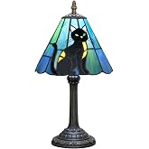 KIPHEPI Tiffany Lamp Stained Glass Table Lamp Black Cat Small Bedside Lamps Bedroom Living Room Dining Room Office Decoration Desk Lamps Home Decoration Halloween Christmas Gift