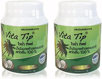 Vita Tip Organic Cold Pressed Extra Virgin Coconut Oil 100% Premium 1,000 mg / 60 Softgels - Pack x 2