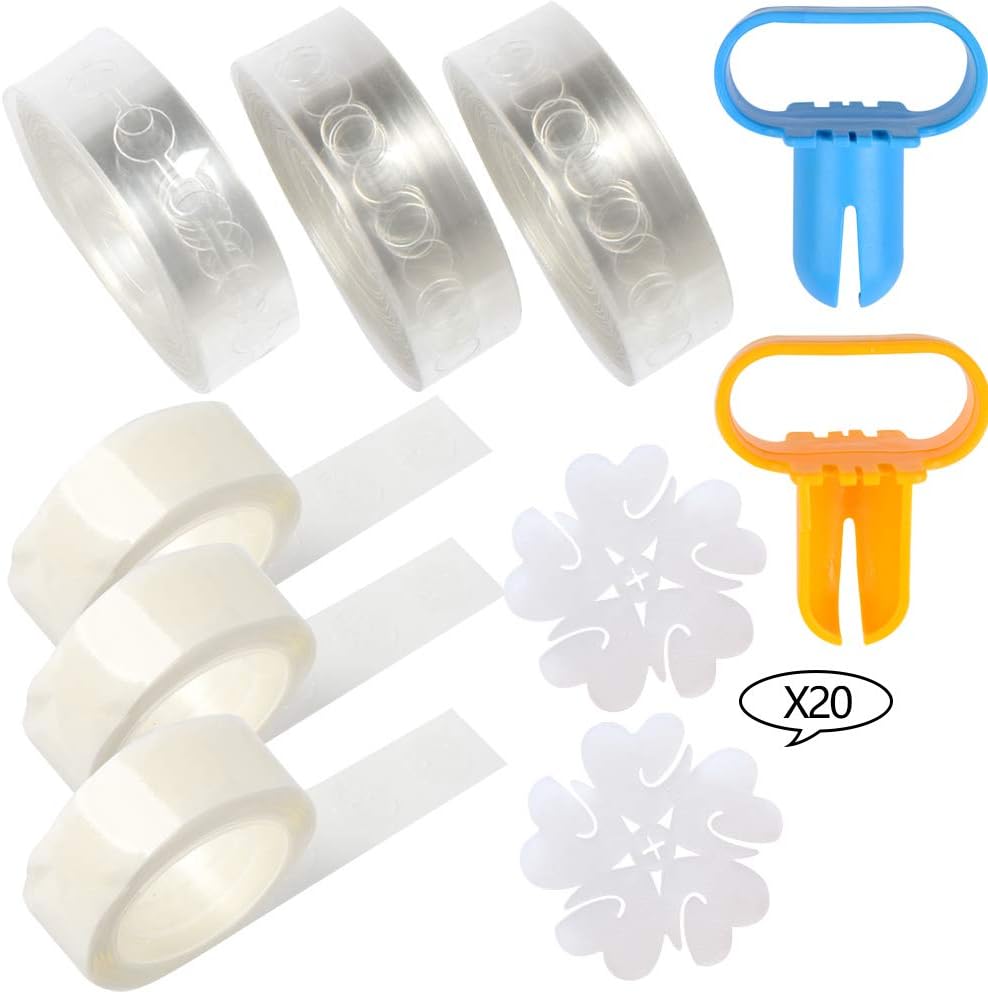 Balloon Arch Garland Decorating Strip Kit 3 Rolls 16Ft Balloon Tape Strips with 3 Rolls Balloon Dot Sticker + 2Pcs Balloon Tying Knot Tool + 20Pcs Balloon Flower Clips for Wedding Party Decorations