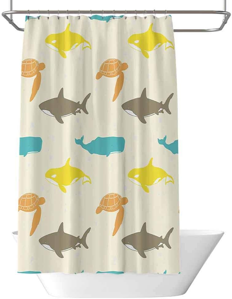 June Gissing Sea Animals Decor Bedroom Shower Curtain Pattern with Whale Luxury Hotel Shower Curtain W78 x L70 Inch Shark and Turtle Aquarium Decorative Doodle Style