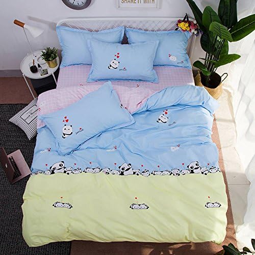 Mangogo 4pcs Kawaii Panda Pattern Kids Bedding Duvet Cover Set Soft Microfiber Full/Queen Size
