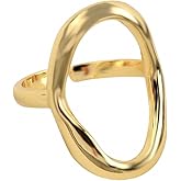 Dtexhif Oval Round Loop Open Statement Ring for Women Fashion 18K Gold Plated Ring Classic Oval Adjustable Ring Minimalist Geometic Circle Wedding Jewelry