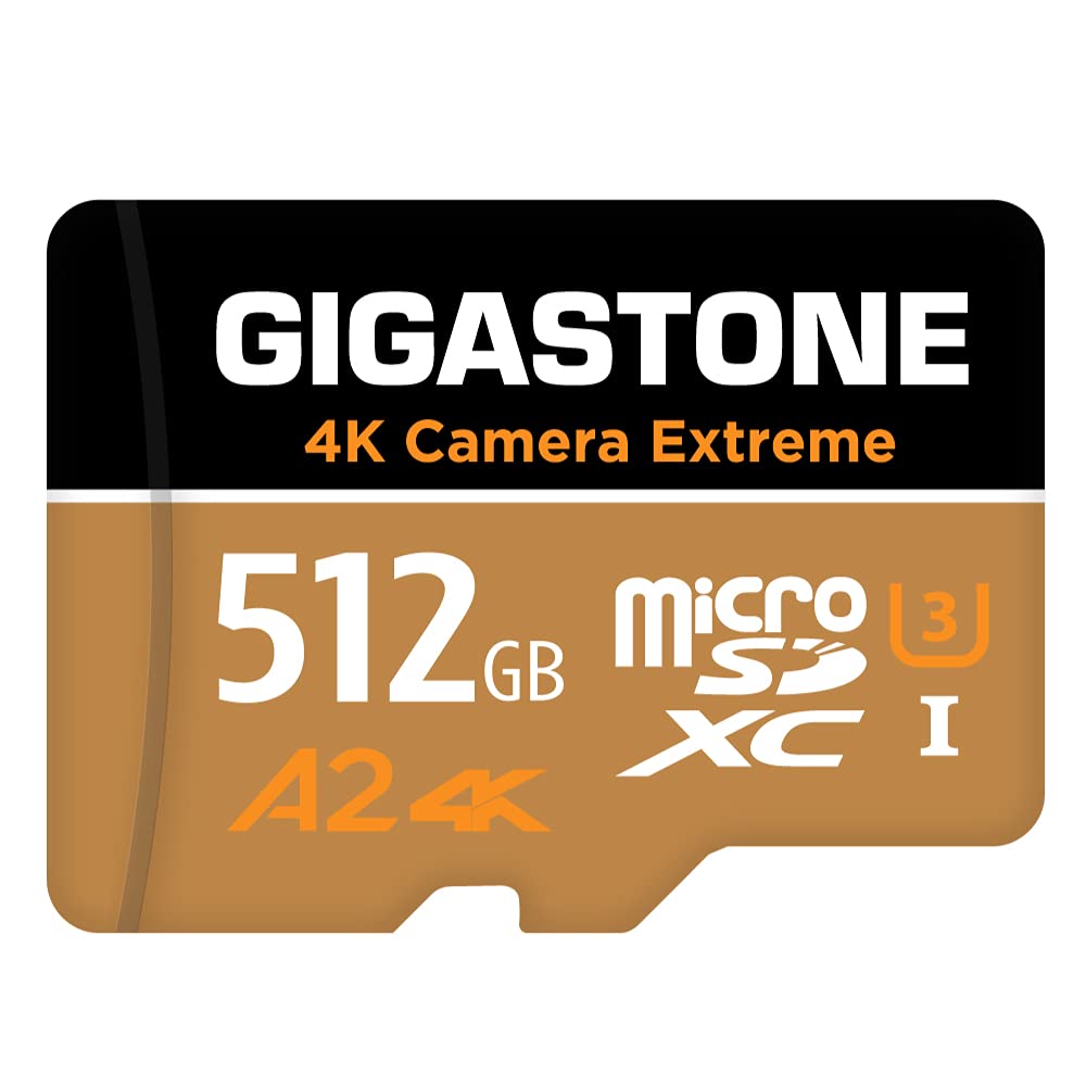 [5-Yrs Free Data Recovery] GIGASTONE 512GB Micro SD Card, 4K Camera Extreme, MicroSDXC Memory Card for GoPro, Action Camera, DJI, UHD Video, Speed up to 100 MB/s, UHS-I U3 A2 V30 C10