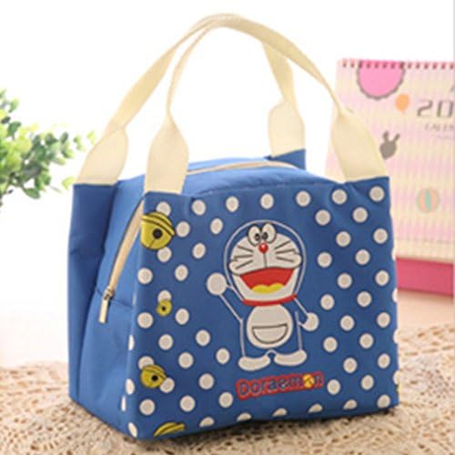 Stitch and Doraemon Cartoon Lunch bag Waterproof Portable Student Lunch Package for school and work (Blue)