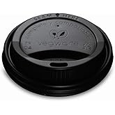 Vegware 79-Series Compostable Coffee Cup Lids, Case of 1000, Fits all 79-Series Cups, Black Hot Cup Flat Lids, Plant Based CPLA Plastic, Disposable