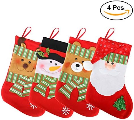 4 Pcs Set Xmas Stockings- Classic Christmas Stockings 15" height Cute Santa's Toys Stockings
