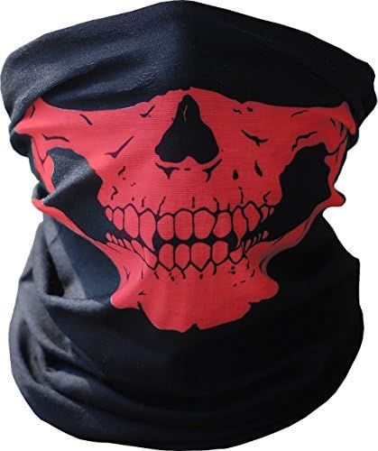 Skull Mask for Raves, Aosmart Skeleton Seamless X Ray Bandana Face Mask for Dust, Motorcycle Riding, Outdoors (Red)