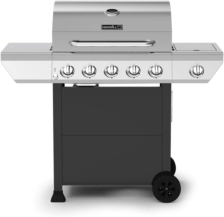 Nexgrill 720-0888N 5-Burner Propane Gas Grill in Stainless Steel with Side Burner and Black Cabinet