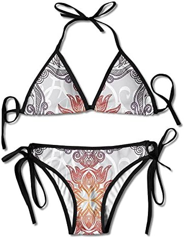 Guiping Womens Antique Arabic Ornament Design Oriental Damask Flowers Geometric Motif Pattern Sexy Biniki Swimwear Swimsuit Bathing Beach Swimming Suit