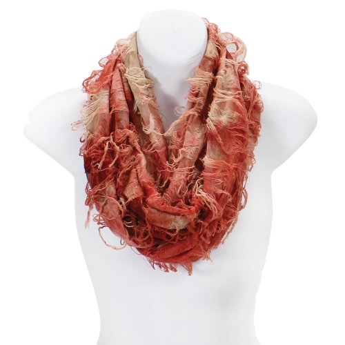 AN Tie Dye Shredded Infinity Circle Scarf (Copper Orange)