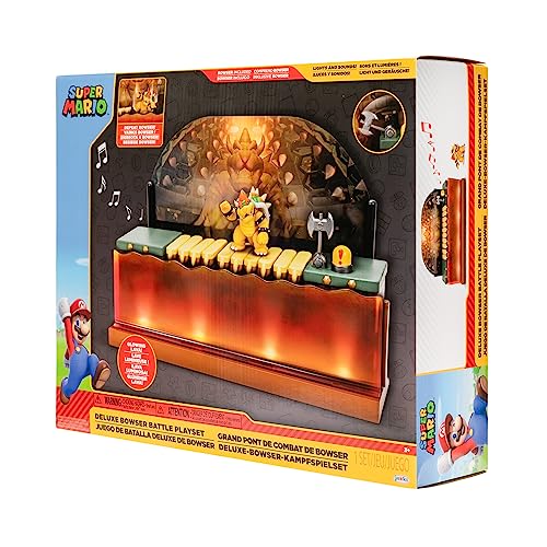 SUPER MARIO Nintendo Super Mario Deluxe Bowser Battle Playset with Lights and Sounds, 2.5 Inch 