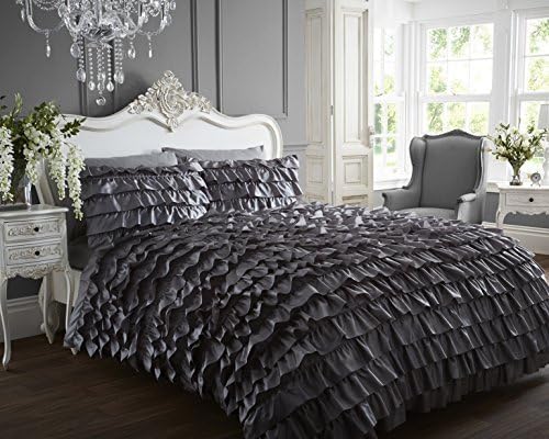 Flamenco Frilled Can Can New Quilt Duvet Cover and 2 Pillowcase Bedding Set, Silver, Super-King by Flamenco