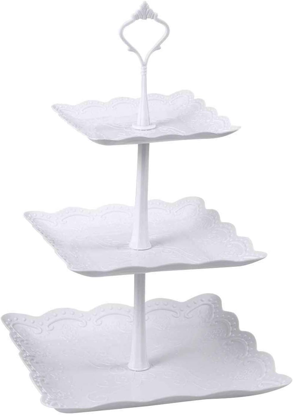 Candora Plastic Imitation Ceramics 3 Tier Square Cake Stand Party Food Server Display Set Dessert Stand Slate Serving Set