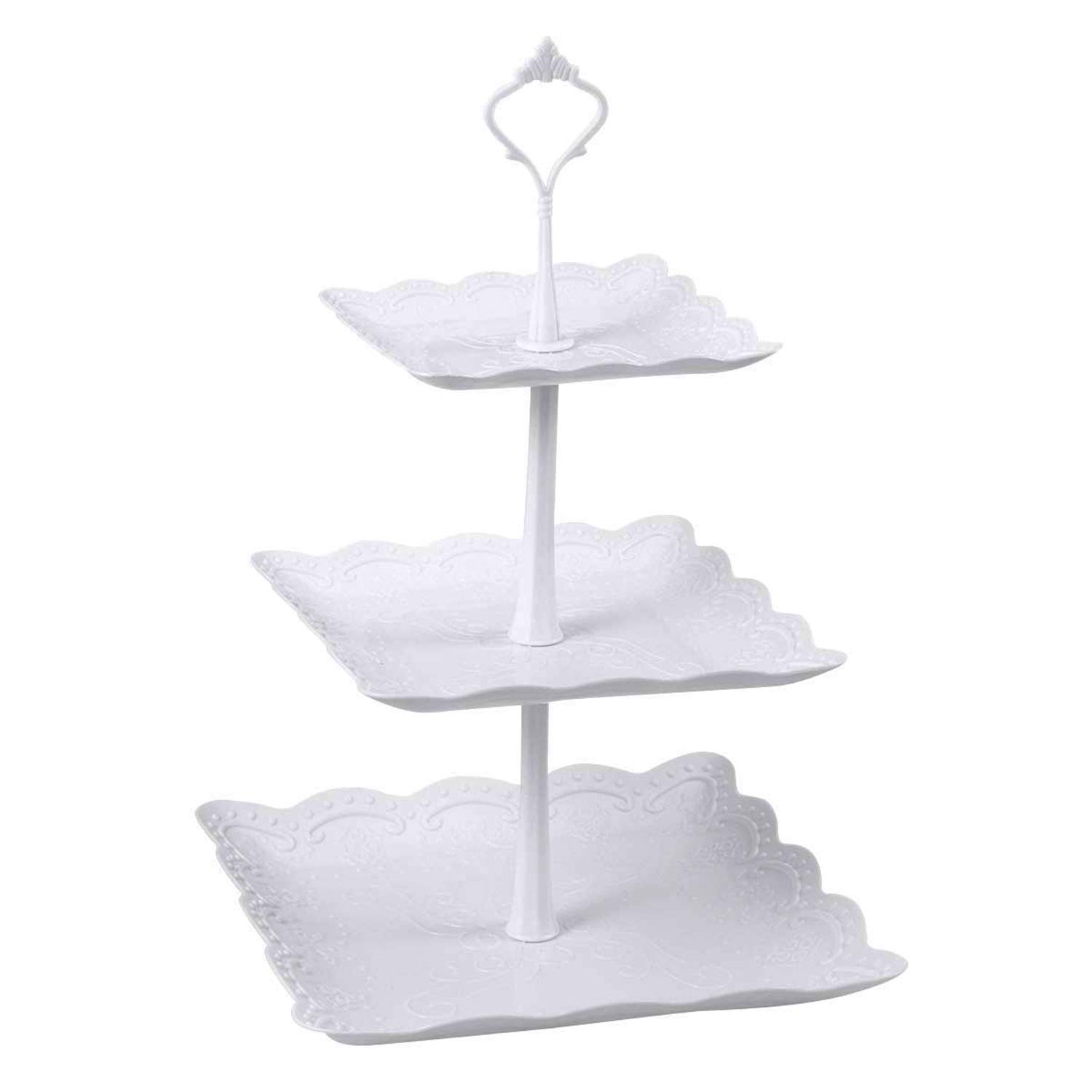 Candora Plastic Imitation Ceramics 3 Tier Square Cake Stand Party Food Server Display Set Dessert Stand Slate Serving Set