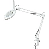 Bemelux 12W LED Magnifying Lamp with Clamp - 10 Brightness Levels, 6500K, 1200 Lumens | 5 Inch Lens (1.75x Magnification/3 Diopters) for Reading, Sewing, Nail Art & Crafting (White)