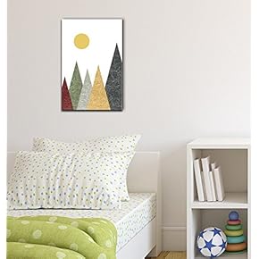 Canvas Wall Art - Abstract Mountains and The Sun - Gallery Wrap Modern Home Art | Ready to Hang - 12x18 inches