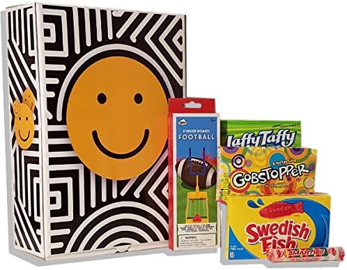Happy Birthday Candy Box 1970 Assortment Retro Gift Basket - Includes Fingerboard Football Game, Laffy Taffy Theater, Gobstopper Theater &amp; Sweedish Fish Theater Size Candy &amp; Smarties Large Candies