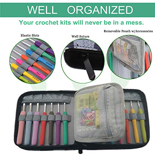 All-in-One Crochet Hooks Set with Value Storage Bag, 12 Extreme Long Ergonomic Crochet Hooks & 8 Lace Crochet Hooks with Crochet Accessories, Perfect Gift