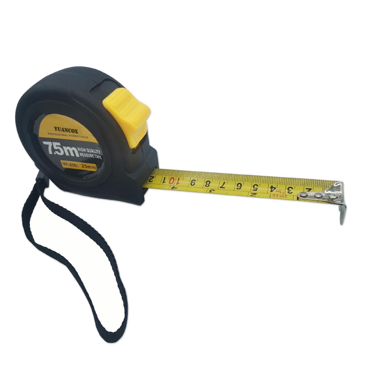 YUANCOX Steel Tape Measure Imperial and Metric Measurement 10m/33ft, 7.5m/25ft, 5m/16ft, 3m/10ft Stainless Steel Thickened Tape Telescopic Box (Black, 7.5m /24ft)