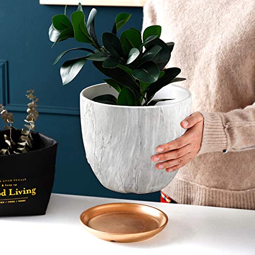 8 Inch Plant Pot with Drainage Holes and Saucer, 7 Inch Ceramic Pot