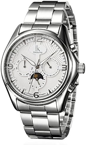 GuTe 3D Elegant Silver White Man's Automatic Mechanical Wrist Watch Steel Moon-phase