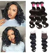 Taziza Body Wave Bundles and Closure Human Hair 100% Glueless Unprocessed Brazilian Virgin Hair 3...
