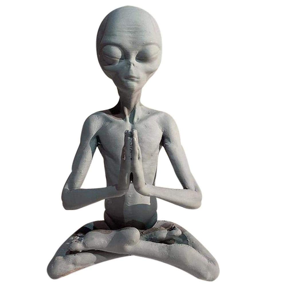 Meditating Alien Statue, Resin Alien Statue Ornament Extraterrestrial Figurine for Home Indoor Outdoor Patio Lawn Yard Garden Art Decor