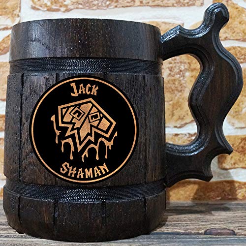 Shaman Mug, World Of Warcraft Engraved Beer Mug Gift, WOW Wooden Mug, Personalized Groomsmen Beer Stein, Personal Gift Tankard for Men, Gift for Him