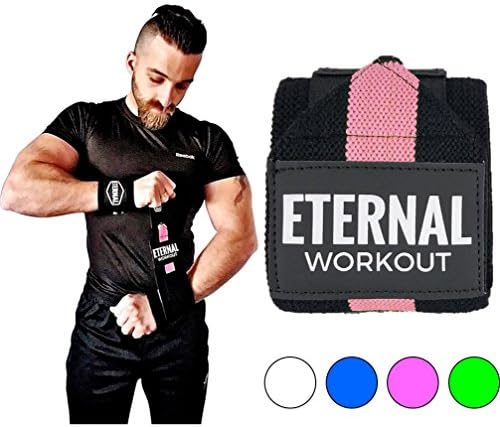 Wrist Wraps: Crossfit, Weightlifting, Bodybuilding, Weight Training, Best Support, Powerlifting, Strength Training, 18" Pair by ETERNAL Workout (Pink/Black)