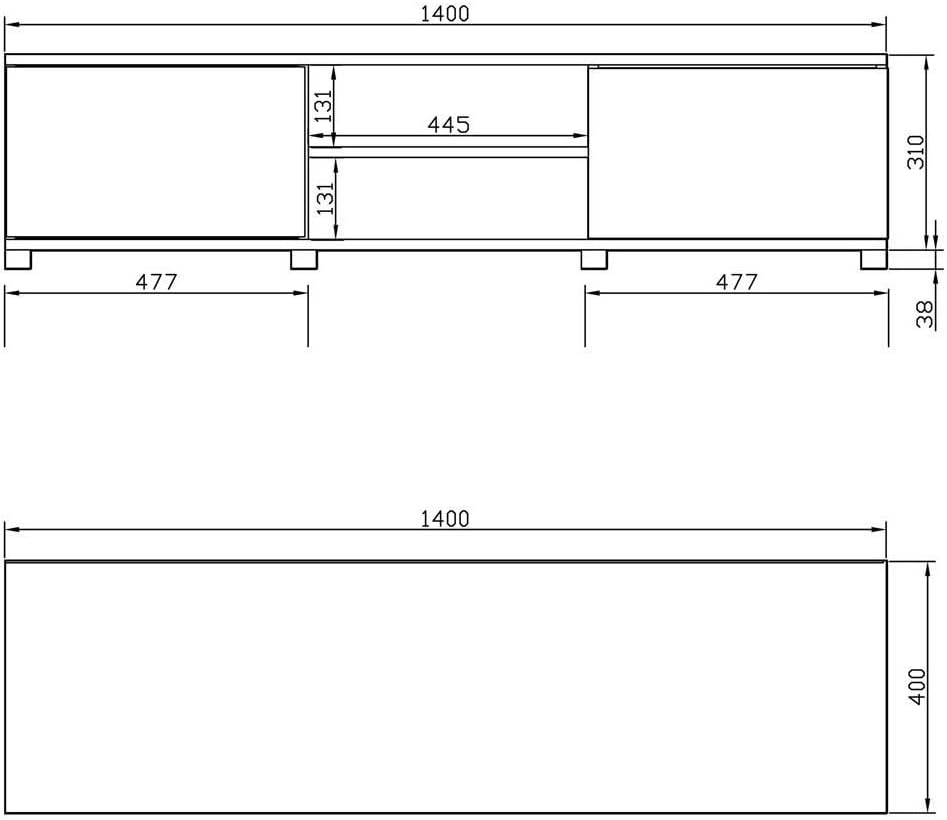 MMT Black Gloss TV Stand Cabinet 140cm for Up to 65 Inch TV, Living Room Furniture with Storage Cupboard and Open Shelving - Image 4