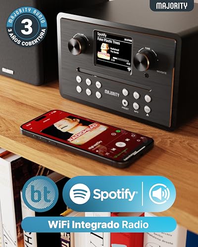MAJORITY Homerton HiFi Equipo de Música | Reproductor de CD Player, Radio Internet WiFi, DAB/DAB+ Radio Digital y FM | Minicadena con Bluetooth 5.3, Reproducción USB, Spotify Connect