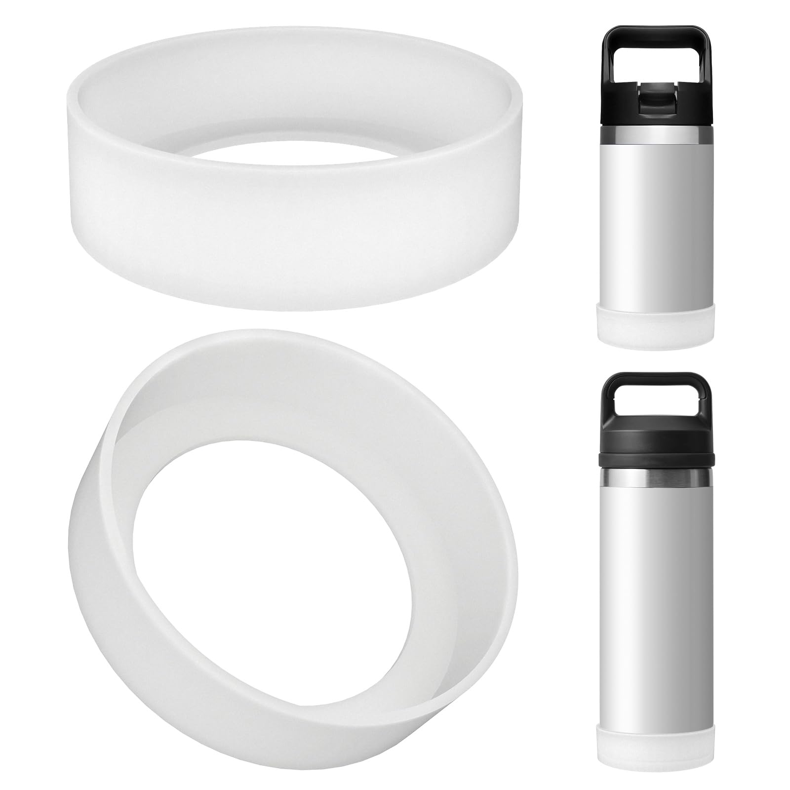 Linkidea 2 Pack Water Bottle Boot Compatible with YETI Rambler Jr. Kids 12oz, Rambler Bottle 12oz/18oz, Yonder 20oz, Silicone Anti-Slip Bottle Bottom Bumper Protector (Clear White)