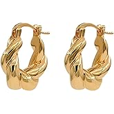 Gold Twist Hoop Earrings for Women, Lightweight Gold Hoop Earrings Fashion Jewelry Gifts