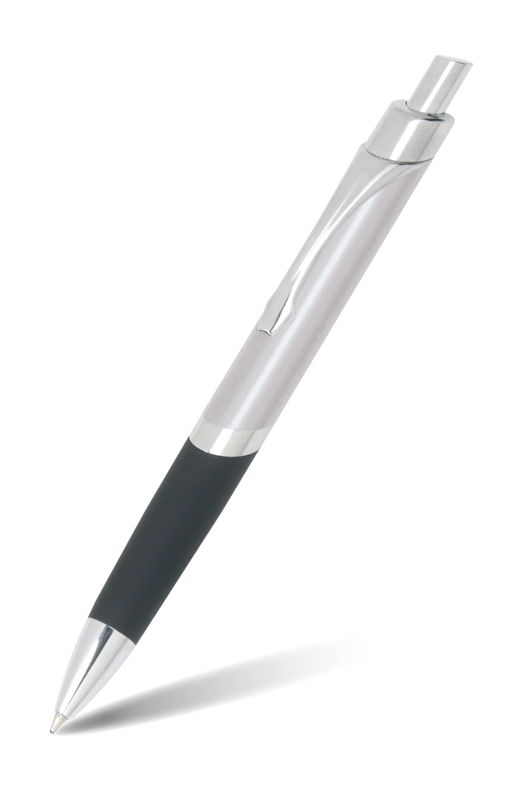 ONLINE Sporty Silver Ballpoint Pen, Aluminium, Retractable, Large Capacity International Refill, indelible, Black Writing, Metal Clip