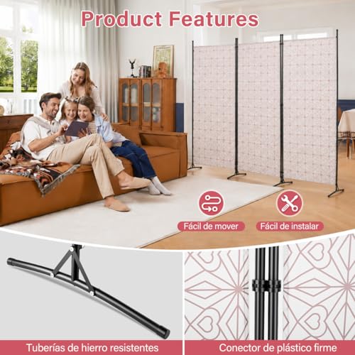 Biombo Divisor Portátil, Biombo Plegable de 3 Paneles, Separador de Ambientes para Privacidad, Divisor de Espacios Decorativo para Oficina Habitación, Pantalla Plegable Ligera y Ahorradora de Espacio