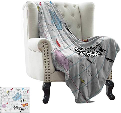 RenteriaDecor Doodle，Fashion Warm All Season Blanket Notebook Design with a Variety Drawings Funky Skateboard Shooting Star 62"x60" Super Soft Cozy Throws Black Pale Blue Ginger