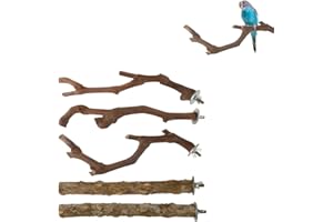 5 PCS Bird Perch Stand Natural Wooden Parrot Stand Branch,3 Grape Wood Perch,2 Stand,Paw Grinding Fork Parakeet Chewing Stick
