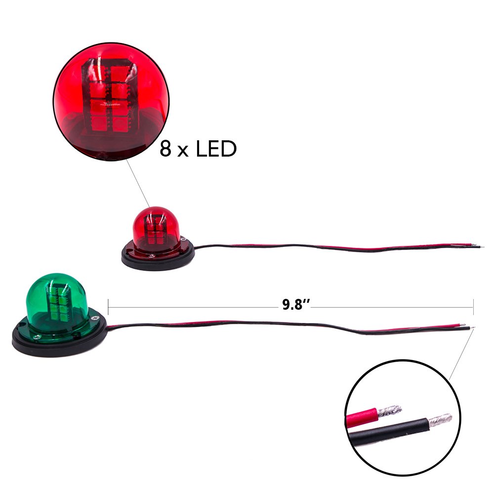 Obcursco LED Navigation Lights Deck Mount, New Marine Sailing Lights for Bow Side,Port, Starboard, Pontoons, Chandlery Boat, Yacht, Skeeter, DC 12V