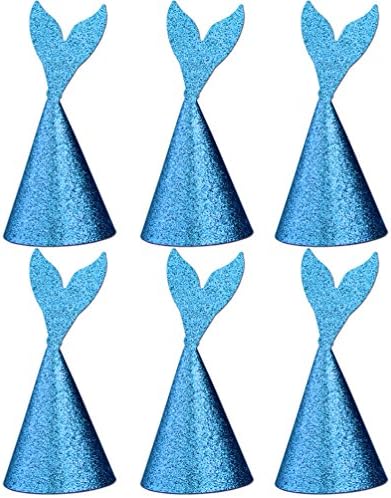 Blue Glitter Mermaid Birthday Party Hats, 6 pcs