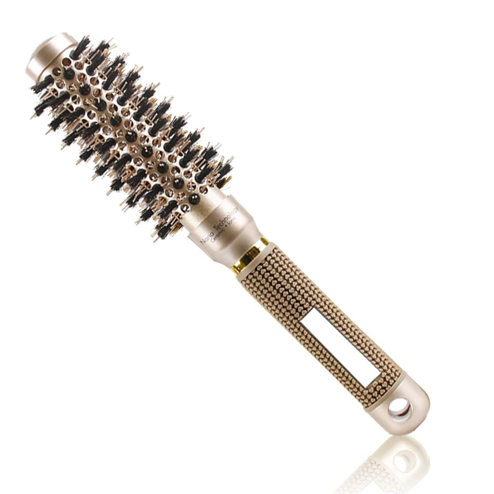 TEEROVA Ceramic & Ionic Round Barrel Hair Brush with Boar Bristle, Best Roller Hairbrush for Blow Drying, Curling&Straightening, Volume&Shine (2.1")