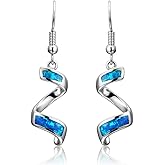 CiNily Sterling Silver Plated Dangle Drop Earrings for Women Opal Hook Earrings Birthstone Spiral Ribbon Dangle Earrings
