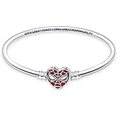 HappyStar 925 Sterling Silver Snake Chain Bracelet Fully compatible with Pandora charms, With Mickey Mouse head Clasp Charm Bracelets Gifts for Teen Women