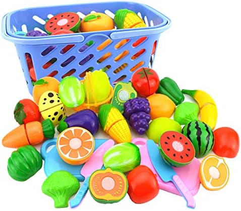 yehhad Children Simulation Colorful Fruit Vegetables Kitchen Cutting Food Toys Early Educational Toy Set, 4 Fruits or Vegetables, 1 Chopping Board, 1 Knife( Random Colors)