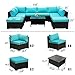 Rattaner Patio Furniture Set 4 PCS Outdoor Furniture Sets Patio Couch Outdoor Chairs Storage Dining Table Glass No-slip Cushions Waterproof Covers, Royal Blue