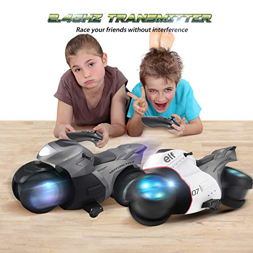RC Motorcycle for Kids,Remote Control Car Toy for Boy and Girl,360° Spinning Action Rotating Drift Stunt Motorbike,2WD High Speed,Two Rechargeable Battery,Birthday for Kids