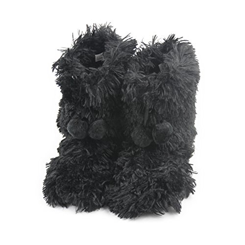 Ajvani Women's Pom Pom Fur Knit Winter Soft Fluffy Slippers Indoor Ankle Boots Size, Purple Glitter Knit