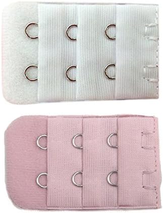 HKDK 2pcs Women Bra Extender Bra Strap Extension 2 hooks 3 Rows white-pink
